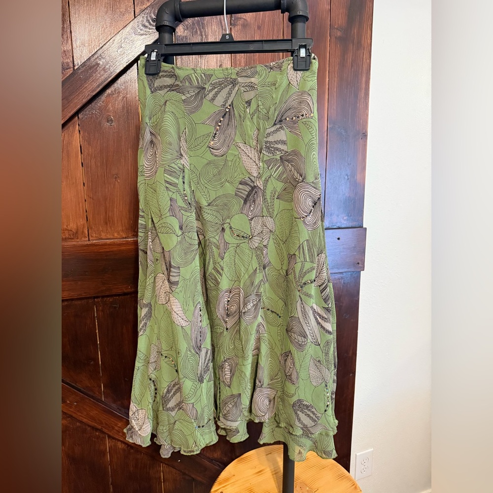 ANTHROPOLOGY Floral Green Skirt